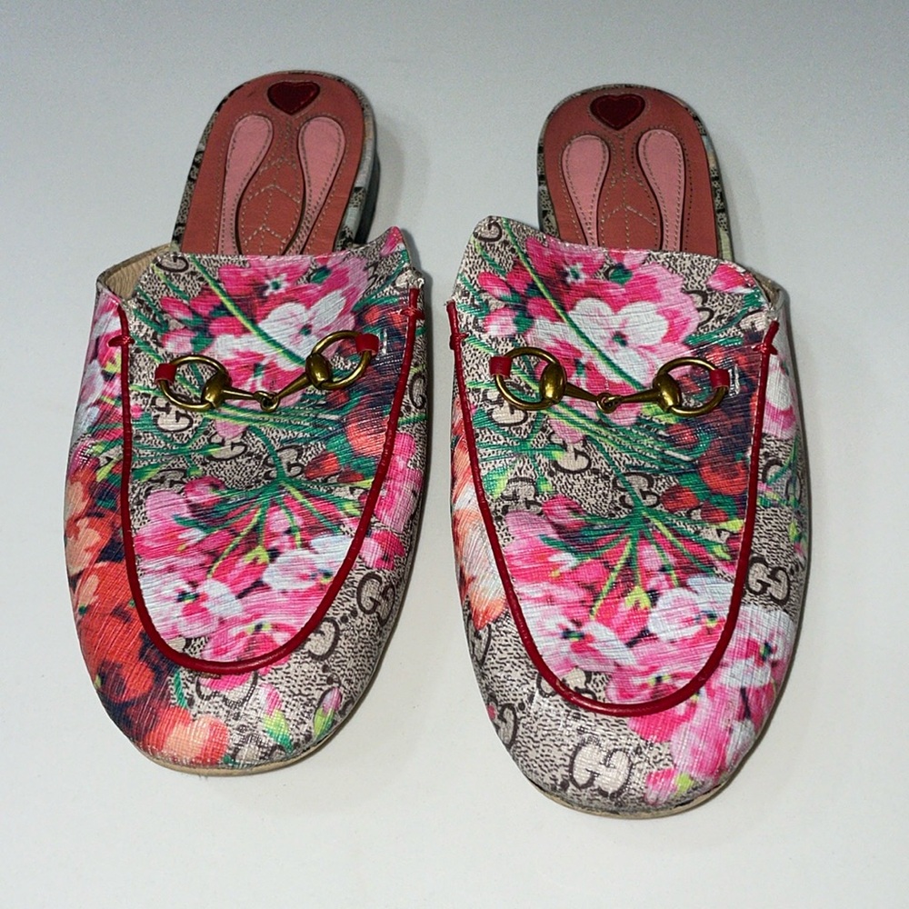 Gucci 1955 Horsebit Accent Mules Pink Floral & Gucci Signature Logo | 42